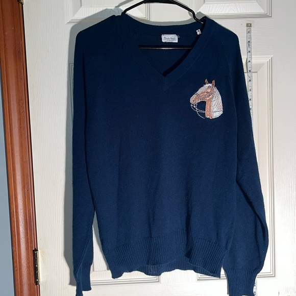 Nike Sweaters - VTG-Reed-hill-M-navy blue,V-neck, ribbed, embroidered horse,long sleeve, sweater